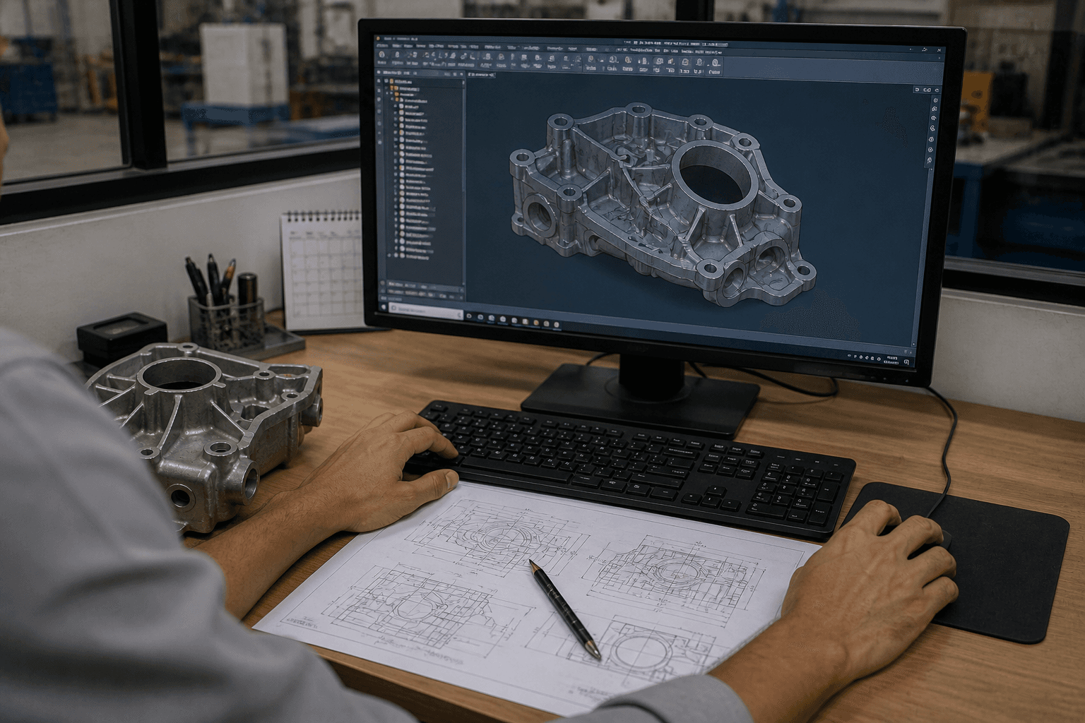 Engenharia e modelagem 3D — etapa do processo de fabricação de ferramentais na MC Modelação, Araquari SC